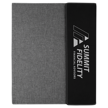 Black/Silver Laserable Leatherette / Gray 9 1/2"x12" Canvas Portfolio w/Notepad