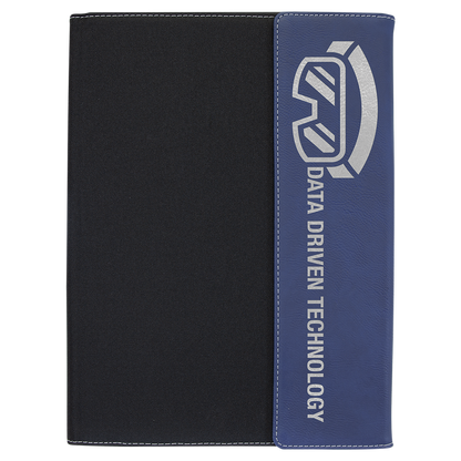 Blue/Silver Laserable Leatherette / Black 9 1/2"x12" Canvas Portfolio w/Notepad