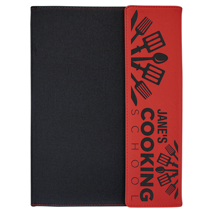 Red Laserable Leatherette / Black 9 1/2" x 12" Canvas Portfolio with Notepad