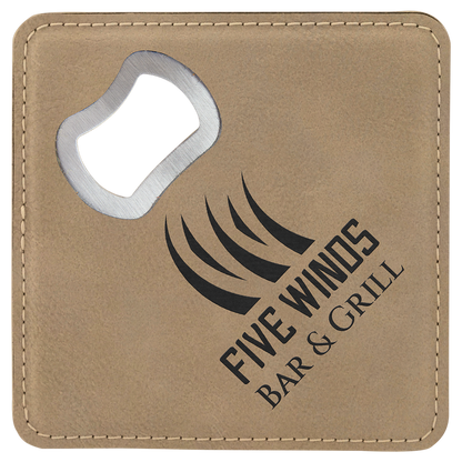Light Brown 2 4" x 4" Square Laserable Leatherette 6-Coaster Set