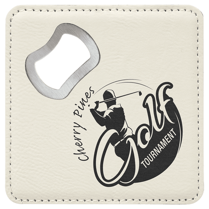 White 3 4" x 4" Square Laserable Leatherette 6-Coaster Set