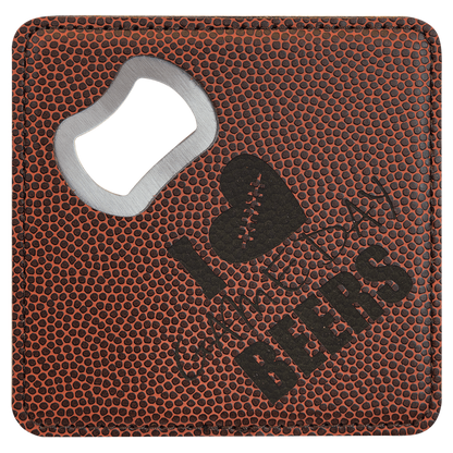 Football 3 4" x 4" Square Laserable Leatherette 6-Coaster Set