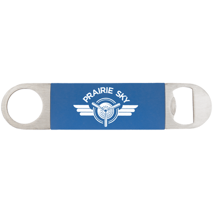 Blue/White 1 1/2" x 7" Bottle Opener with Silicone Grip