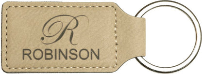 Light Brown 2 3/4" x 1 1/4" Laserable Leatherette Rectangle Keychain