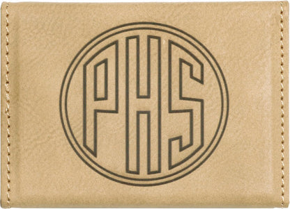 Light Brown 3 3/4" x 2 3/4" Laserable Leatherette Hard Business Card Holder