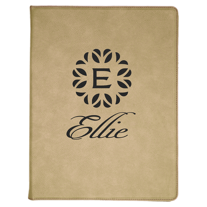 Light Brown 9 1/2" x 12" Laserable Leatherette Portfolio with Notepad