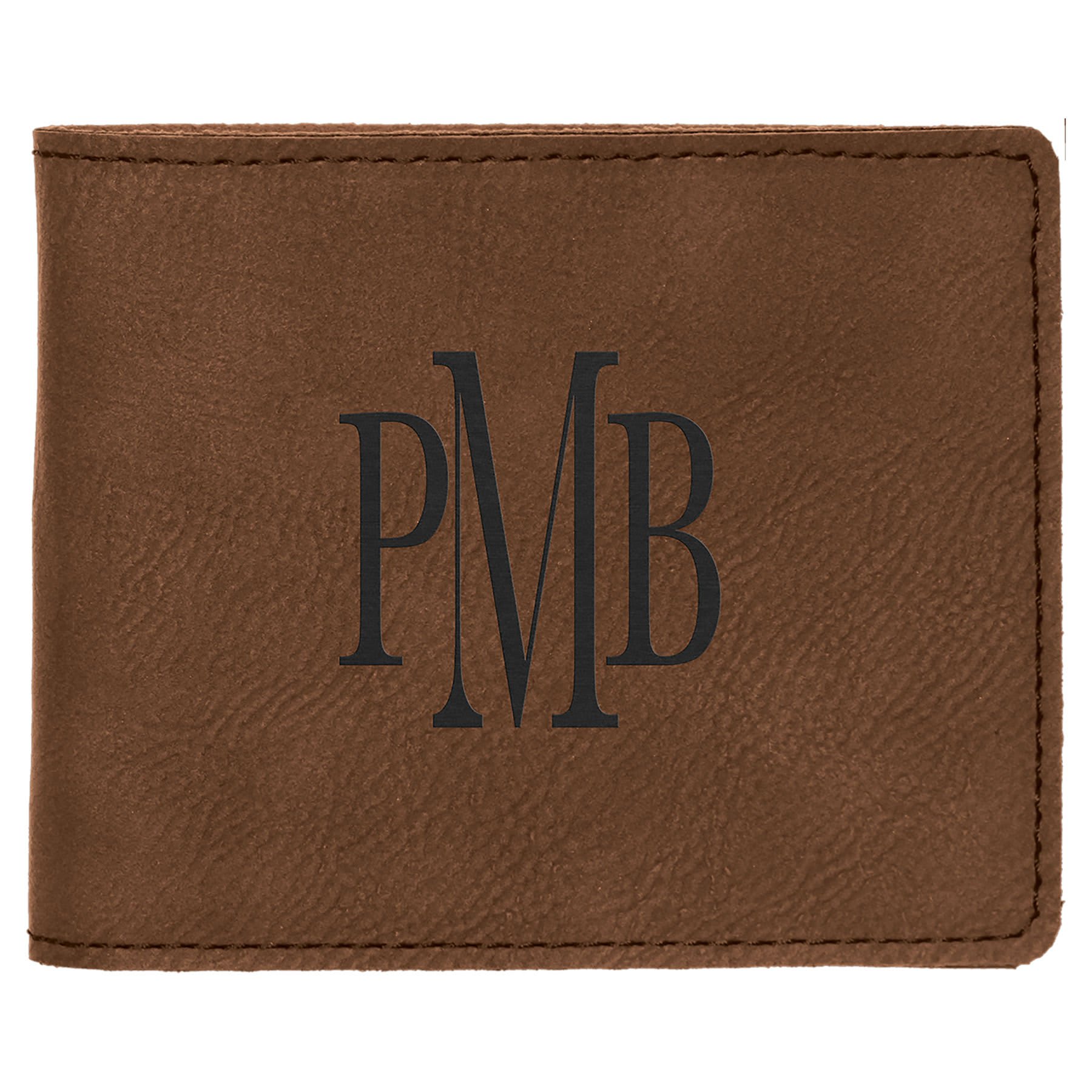 Dark Brown 4 1/2" x 3 1/2" Laserable Leatherette Bifold Wallet