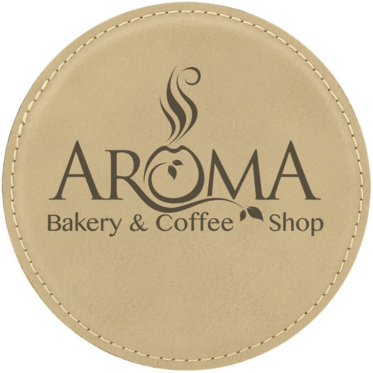 Light Brown 4" Round Laserable Leatherette Coaster