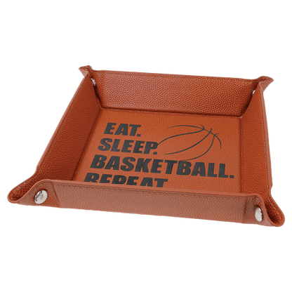 Basketball Laserable Leatherette Snap Up Tray with Silver 6" x 6" Snaps