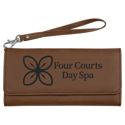 Dark Brown 7 1/2" x 4" Laserable Leatherette Wallet with Strap