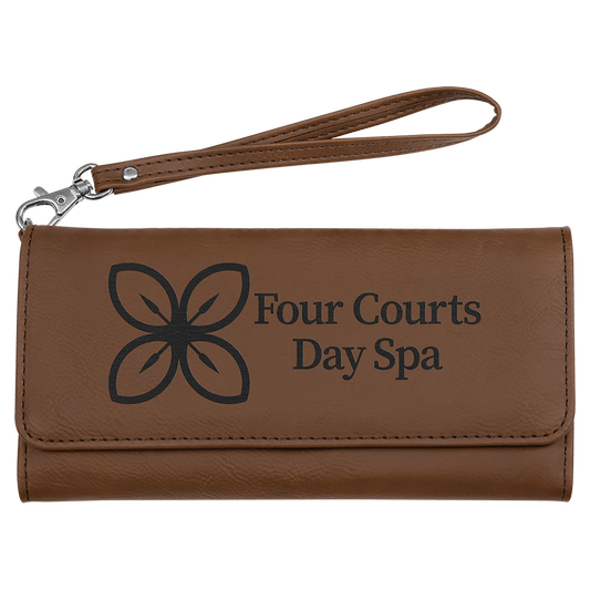 Dark Brown 7 1/2" x 4" Laserable Leatherette Wallet with Strap