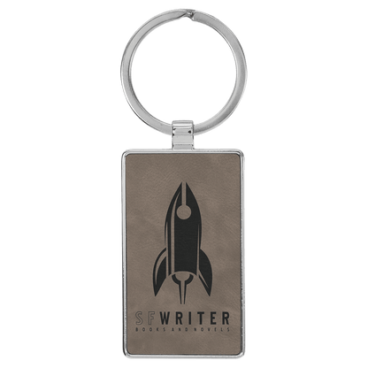 Gray 2 3/4" x 1 1/4" Laserable Leatherette/Metal Rectangle Keychain