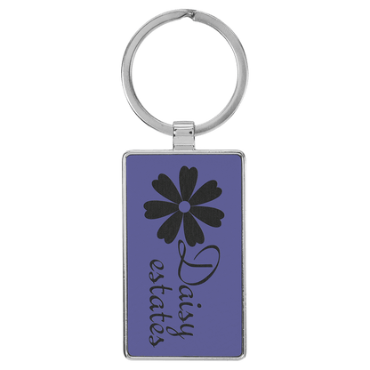 Purple 2 3/4" x 1 1/4" Laserable Leatherette/Metal Rectangle Keychain
