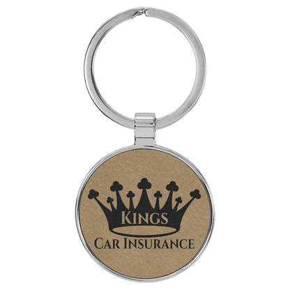 Light Brown 1 1/2" Laserable Leatherette/Metal Round Keychain