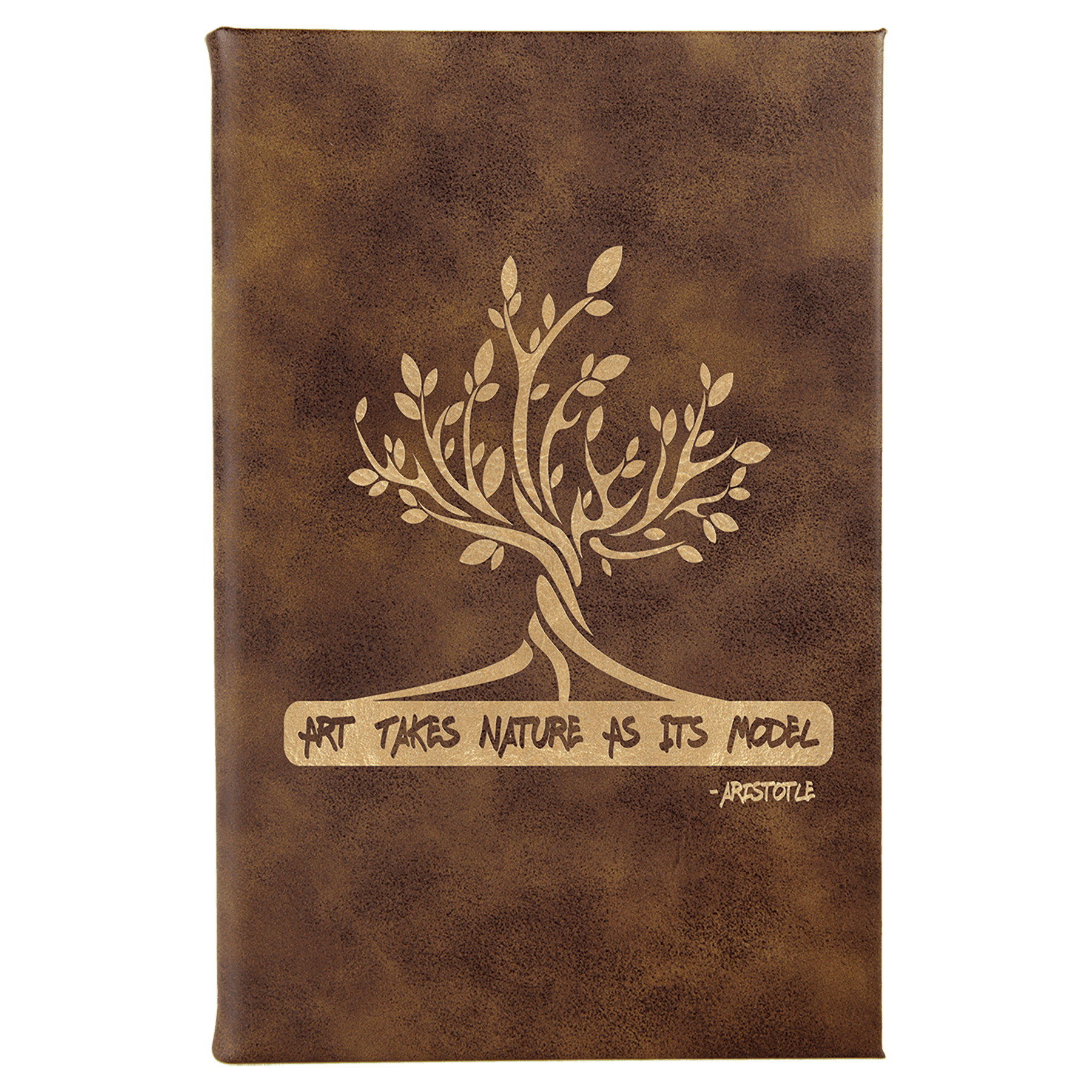 Rustic/Gold 5 1/4" x 8 1/4" Laserable Leatherette Sketch Book with Unlined Notepad