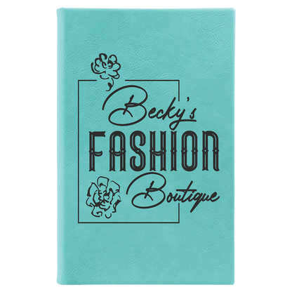 Teal 5 1/4" x 8 1/4" Laserable Leatherette Sketch Book with Unlined Notepad