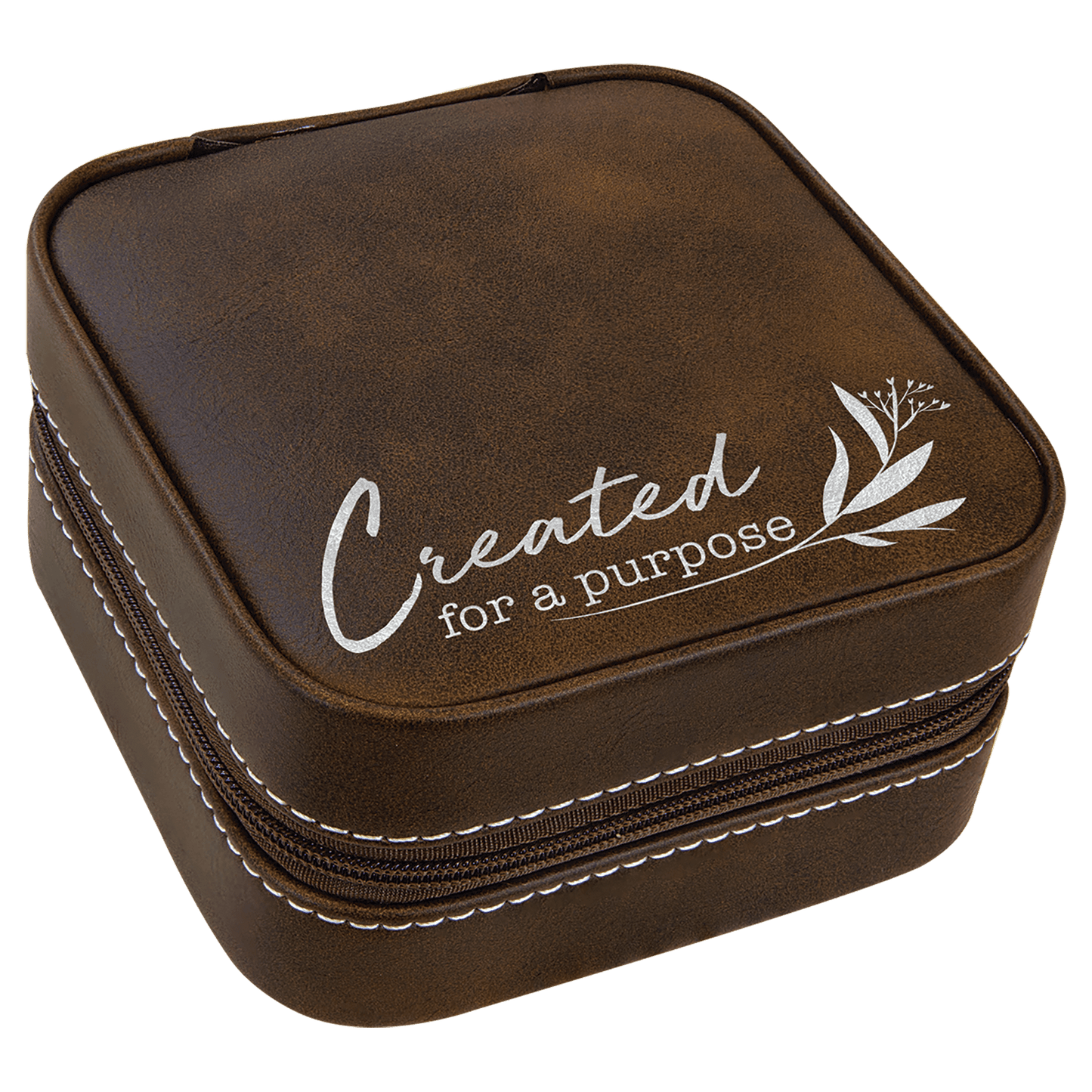 Rustic/Silver Laserable Leatherette Travel Jewelry Box with Black 4" X 4" Lining