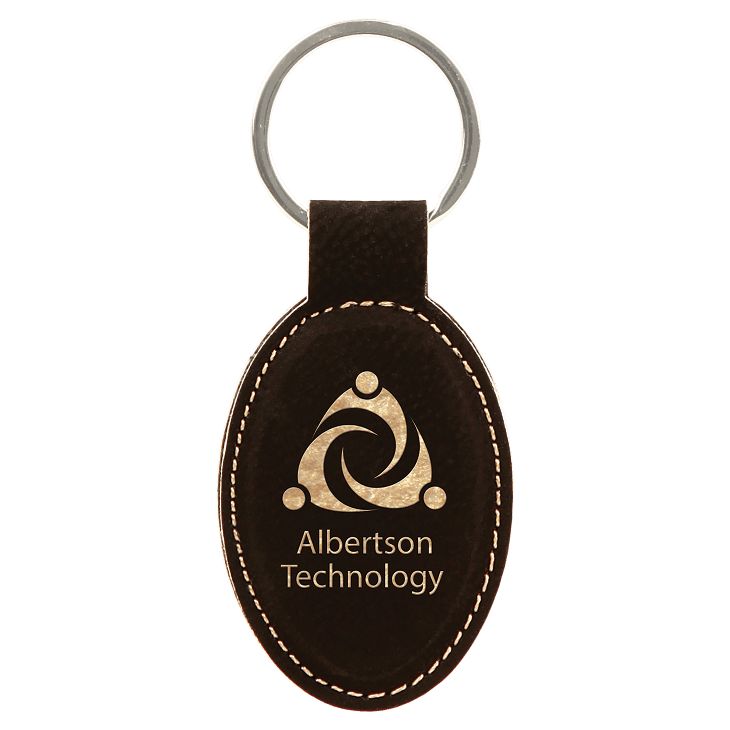 Black/Gold 3" x 1 3/4" Laserable Leatherette Oval Keychain
