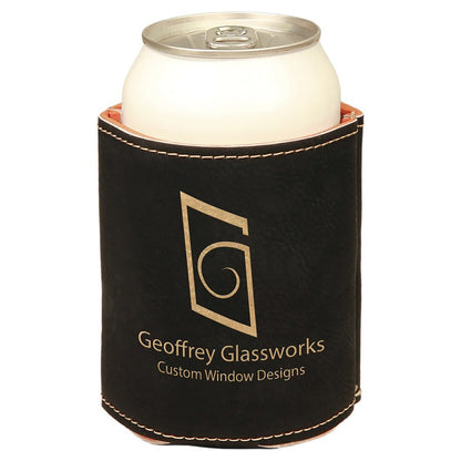 Black/Gold 3 3/4" Laserable Leatherette Beverage Holder