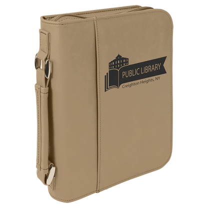 Light Brown 7 1/2" x 10 3/4" Leatherette Book/Bible Cover with Handle & Zipper