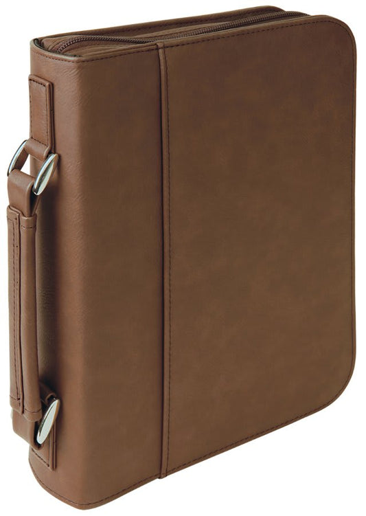Dark Brown 7 1/2" x 10 3/4" Leatherette Book/Bible Cover with Handle & Zipper