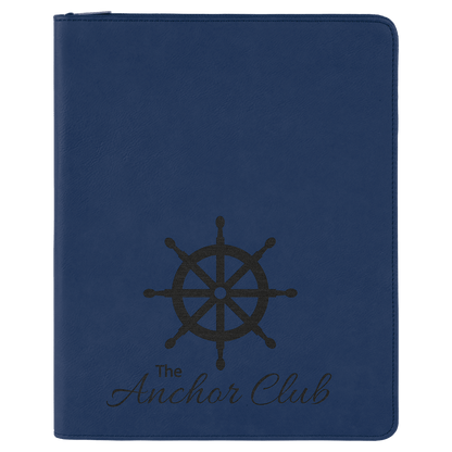 Blue/Black 9 1/2" x 12" with Zipper Laserable Leatherette Portfolio with Notepad