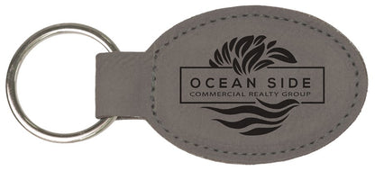 Gray 3" x 1 3/4" Laserable Leatherette Oval Keychain