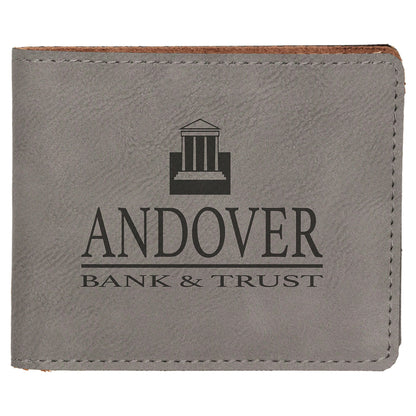 Gray 4 1/2" x 3 1/2" Laserable Leatherette Bifold Wallet