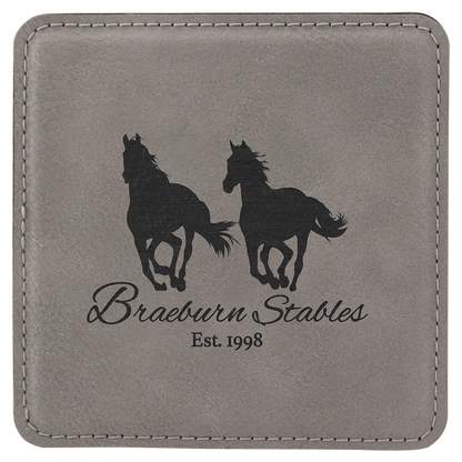 Gray 2 4" x 4" Square Laserable Leatherette 6-Coaster Set