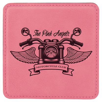 Pink 4" x 4" Square Laserable Leatherette 6-Coaster Set