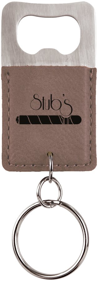 Gray Rectangle Laserable Leatherette Bottle Opener Keychain
