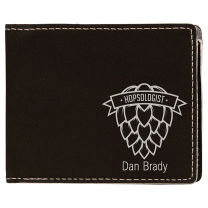 Black/Silver 4 1/2" x 3 1/2" Laserable Leatherette Bifold Wallet