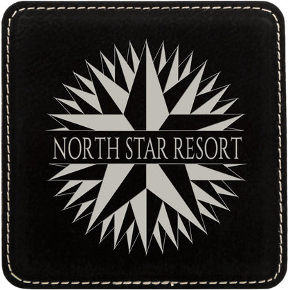 Black/Silver 2 4" x 4" Square Laserable Leatherette 6-Coaster Set