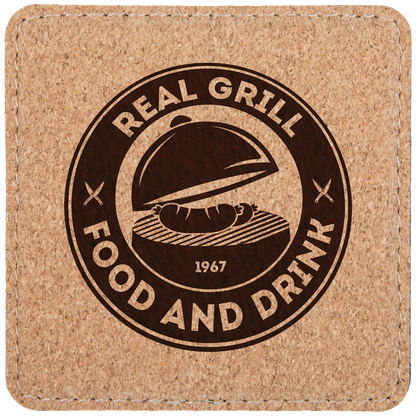 Cork 4" x 4" Square Laserable Leatherette 6-Coaster Set