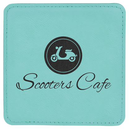 Teal 4" x 4" Square Laserable Leatherette Coaster