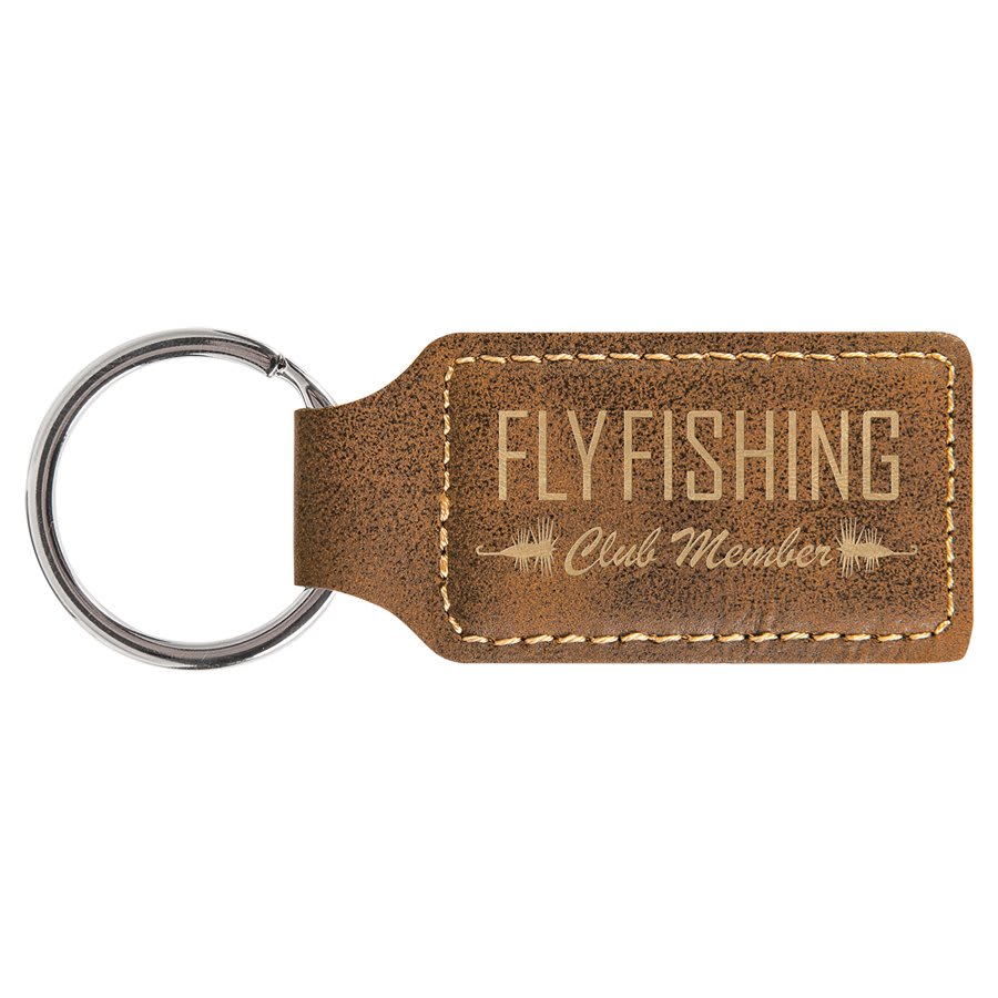 Rustic/Gold 2 3/4" x 1 1/4" Laserable Leatherette Rectangle Keychain