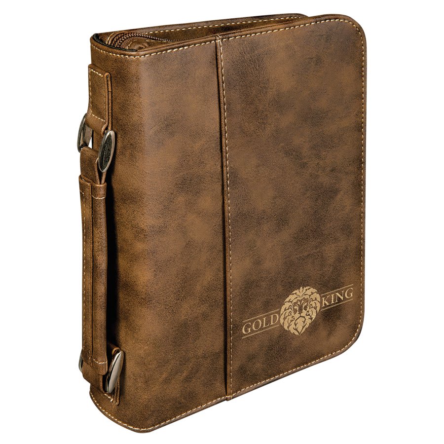 Rustic/Gold 6 3/4" x 9 1/4" Leatherette Book/Bible Cover with Handle & Zipper