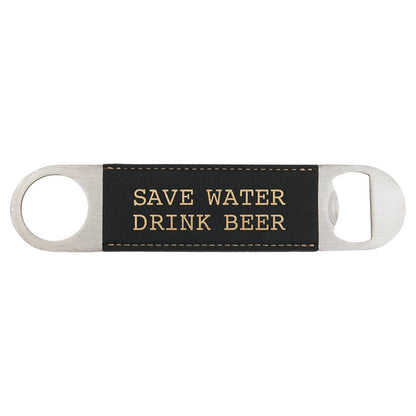 Black/Gold 1 1/2" x 7" Laserable Leatherette Bottle Opener