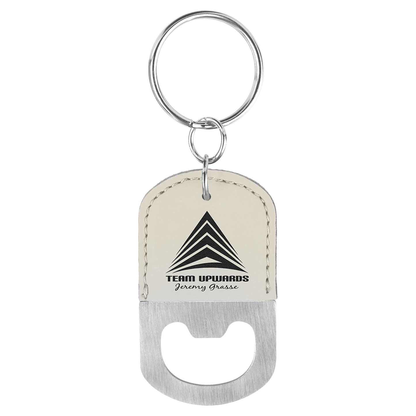 Leatherette Wrapped Stainless Steel Bottle Opener Keychain