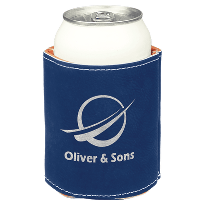 Blue/Silver 3 3/4" Laserable Leatherette Beverage Holder