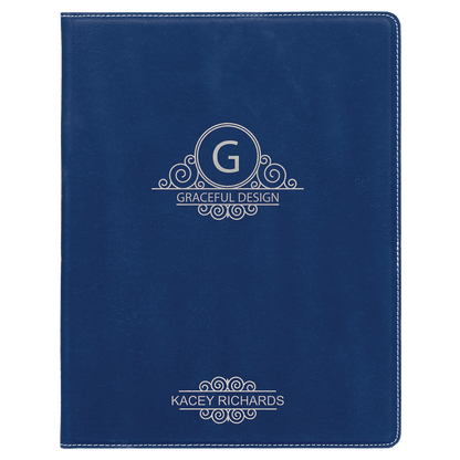 Blue/Silver 7" x 9" Laserable Leatherette Small Portfolio with Notepad