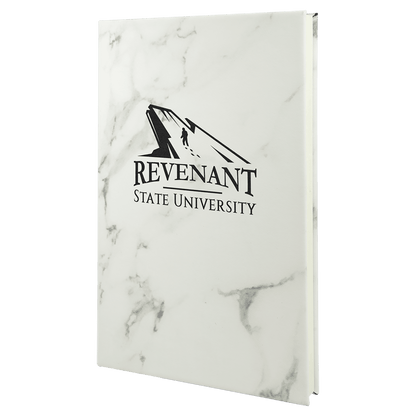 White Marble 5 1/4" x 8 1/4" Laserable Leatherette Journal with Lined Notepad