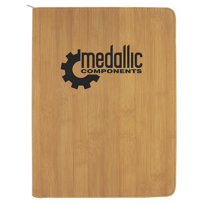 Bamboo 9 1/2" x 12" with Zipper Laserable Leatherette Portfolio with Notepad