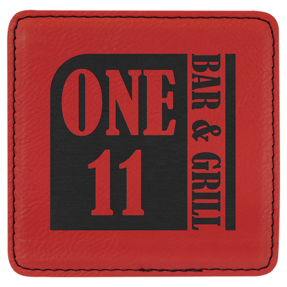 Red 4" x 4" Square Laserable Leatherette 6-Coaster Set