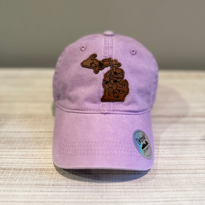 Michigan Apple Blossom Leatherette Patch Dad Hat – Pastel Purple