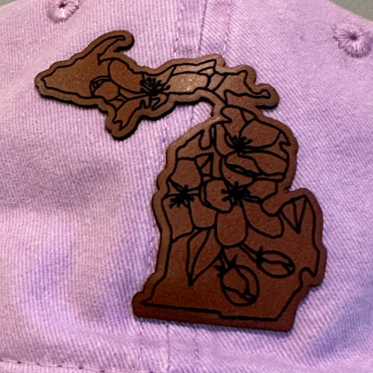 Michigan Apple Blossom Leatherette Patch Dad Hat – Pastel Purple