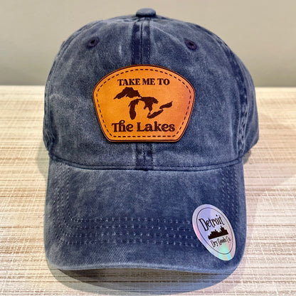 "Take Me to the Lakes" Genuine Leather Patch Dad Hat – Vintage Blue