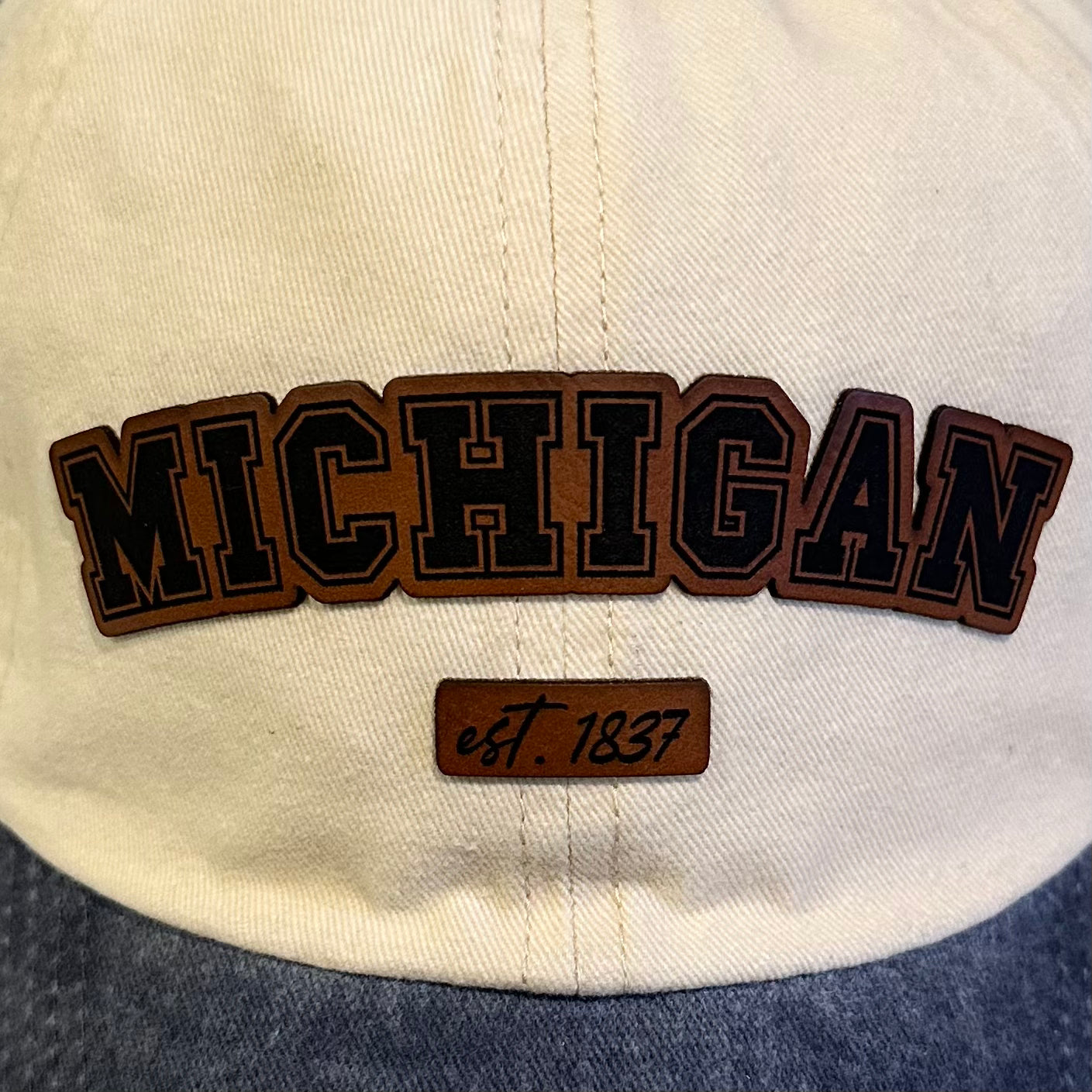 Michigan Est. 1837 Two-Tone Dad Hat – Cream and Denim Blue