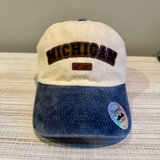 Michigan Est. 1837 Two-Tone Dad Hat – Cream and Denim Blue