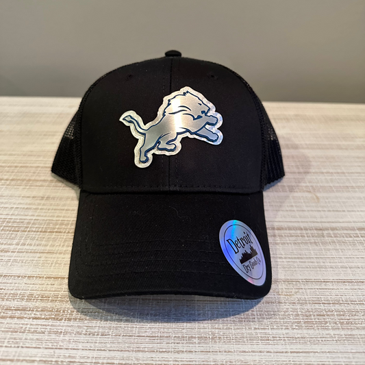 Lions Youth Trucker Hat – Black with Silver 3D Acrylic and Leatherette